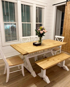 5.5ft Natural Stain, White Base, Chairs Painted to match