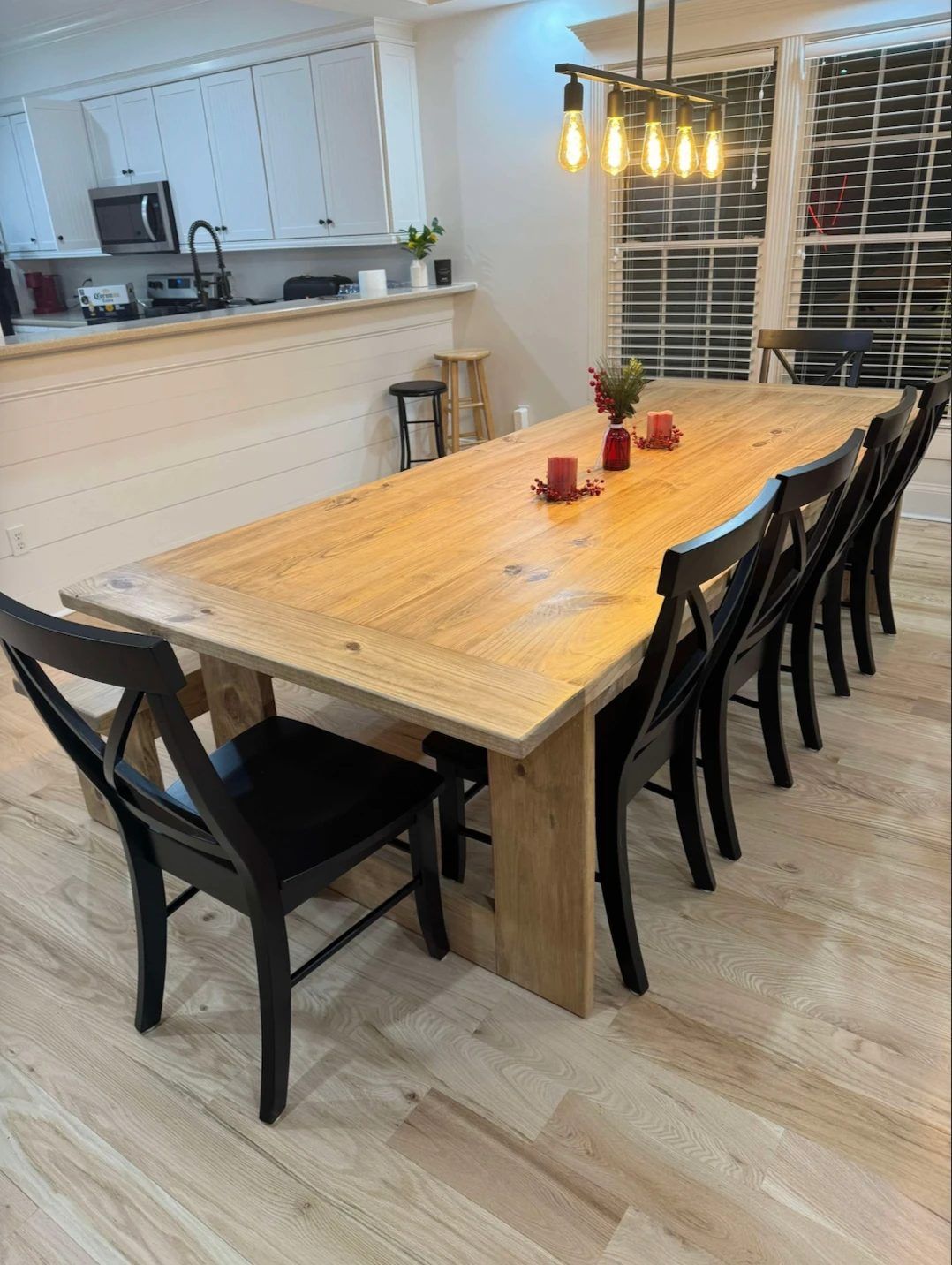 Box-frame farmhouse dining table in natural pine