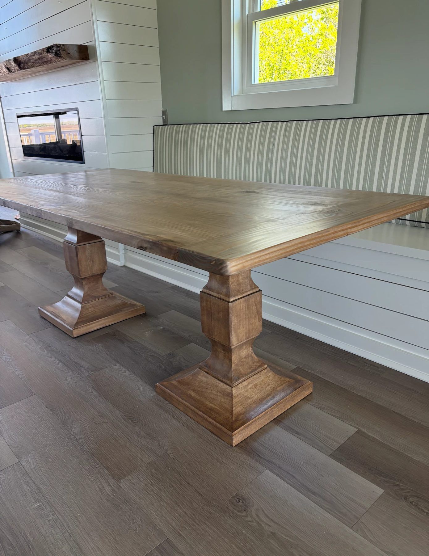 Square pedestal table base with carved columns