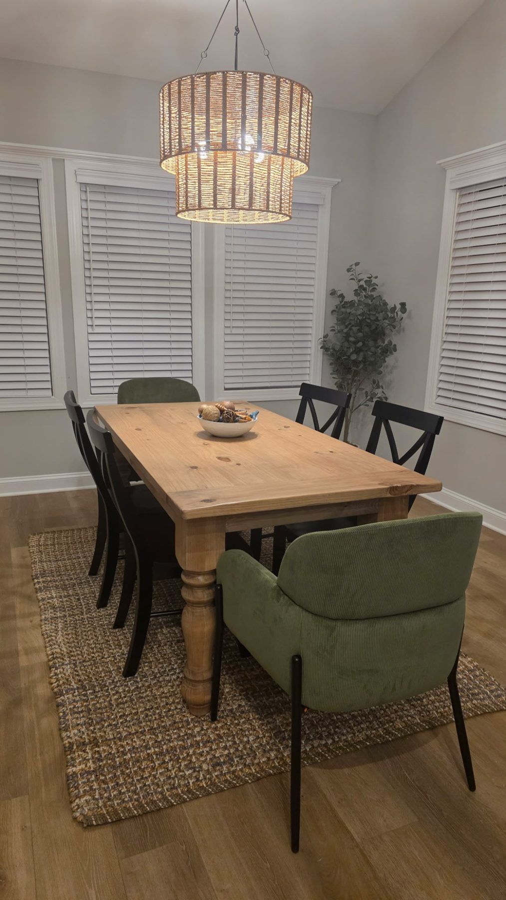 Natural pine farmhouse table with turned legs, sealed and ready for everyday meals